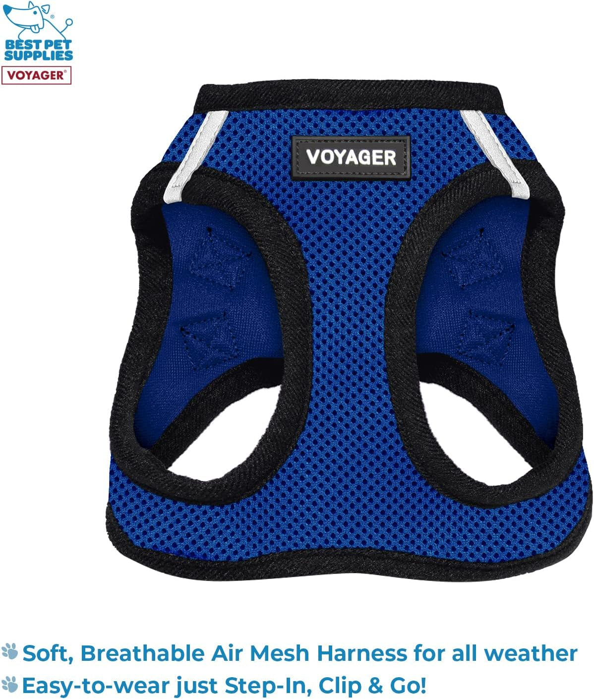 Voyager Step-In Air Mesh Harness and Reflective Leash Combo - Perfect for Small to Large Breed Dogs and Cats - All Weather Blue Set