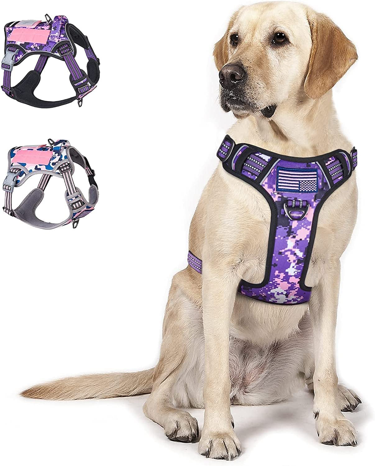 Ultimate Tactical Dog Harness for Large Breeds - No Pull & Easy Fit Adjustable Vest in Purple Camo