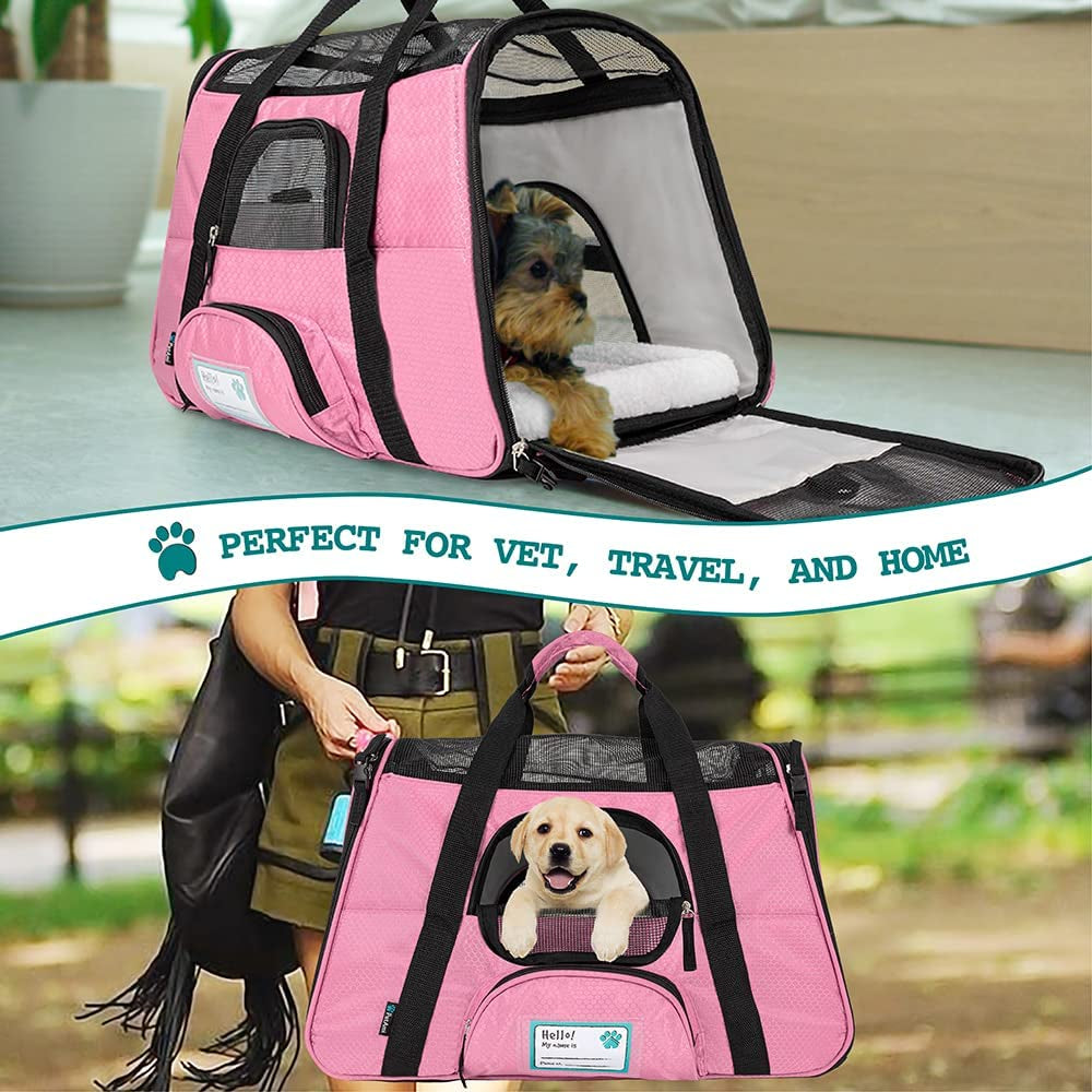 Comfortable and Stylish Airline Approved Pet Carrier - Perfect for Small Dogs and Cats in Pink