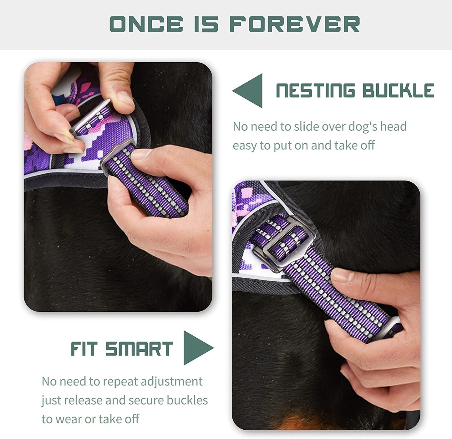 Ultimate Tactical Dog Harness for Large Breeds - No Pull & Easy Fit Adjustable Vest in Purple Camo