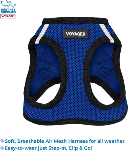 Voyager Step-In Air Mesh Harness and Reflective Leash Combo - Perfect for Small to Large Breed Dogs and Cats - All Weather Blue Set