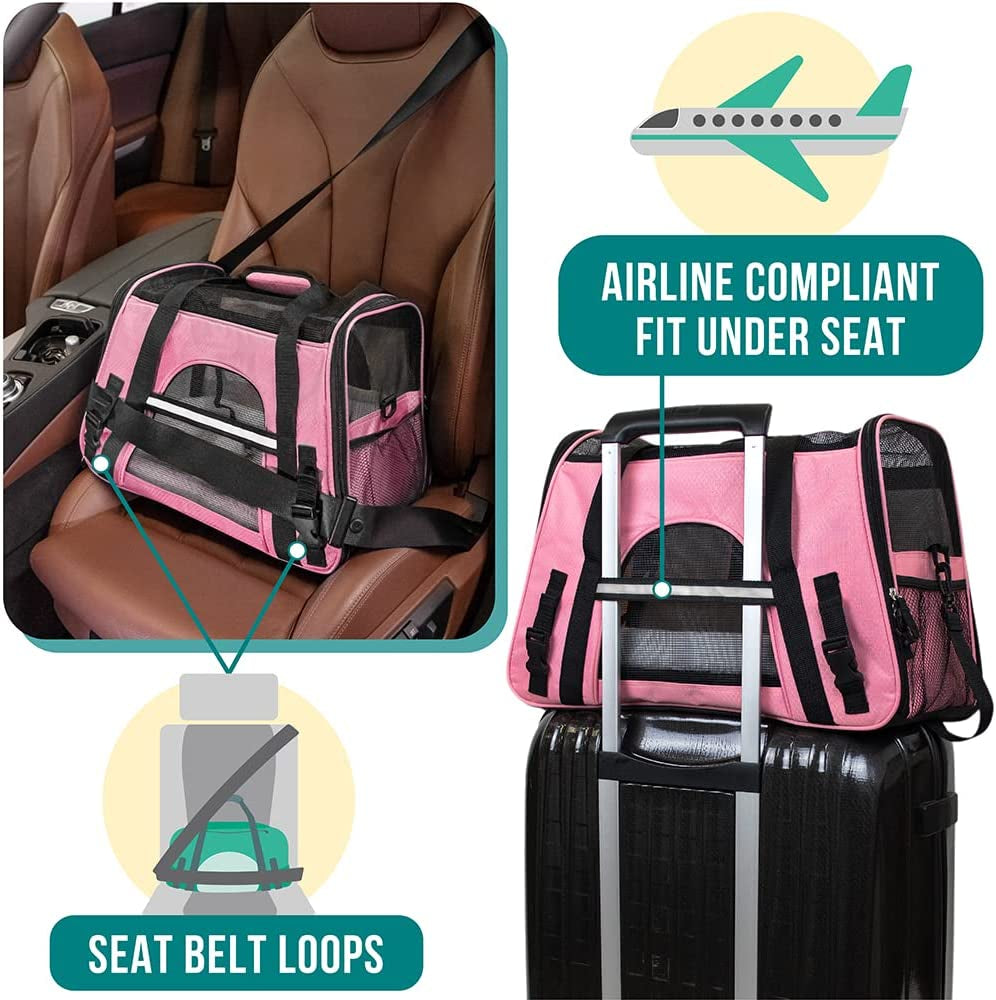 Comfortable and Stylish Airline Approved Pet Carrier - Perfect for Small Dogs and Cats in Pink