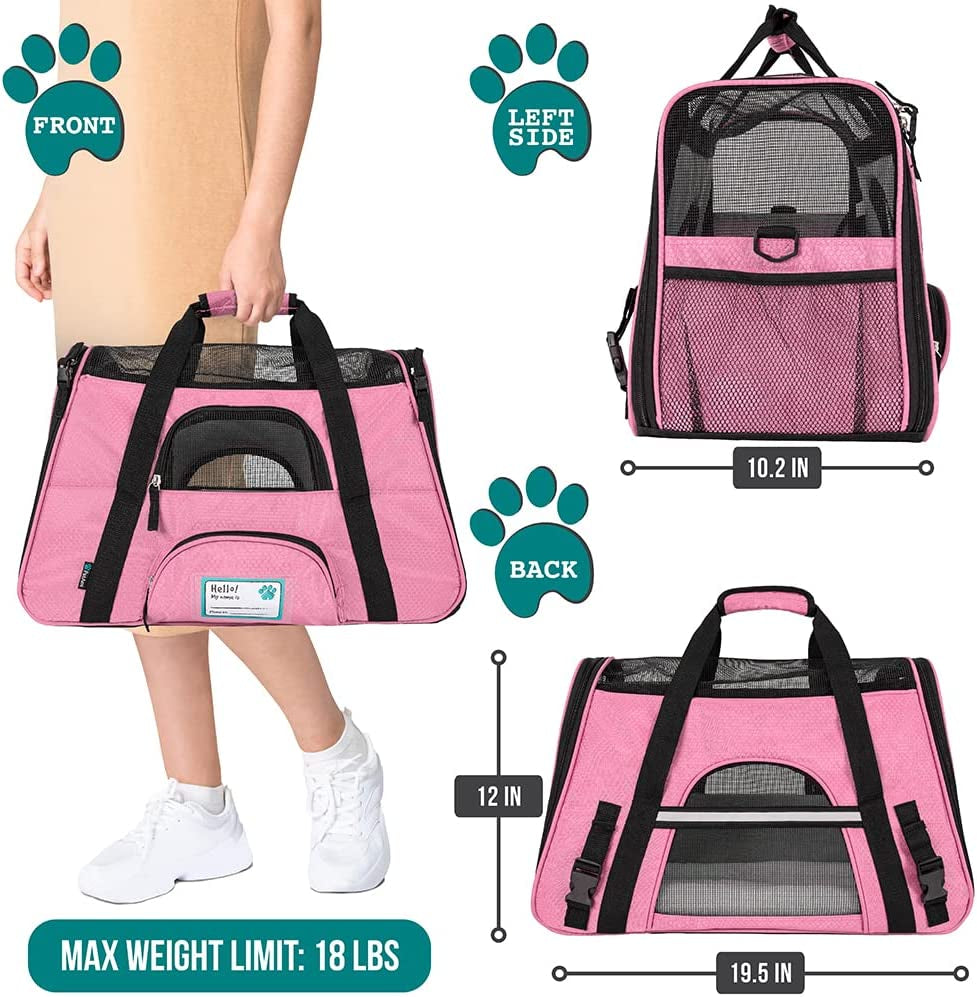 Comfortable and Stylish Airline Approved Pet Carrier - Perfect for Small Dogs and Cats in Pink