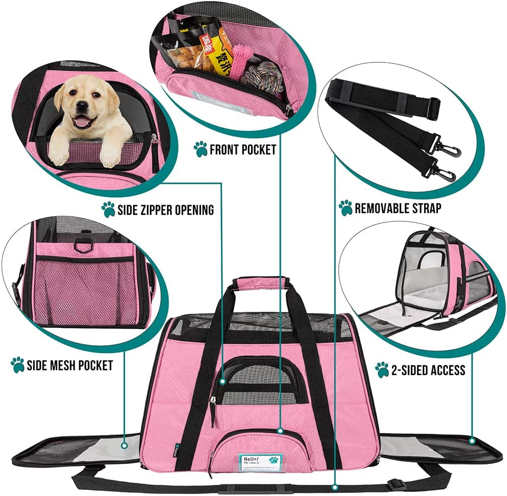 Comfortable and Stylish Airline Approved Pet Carrier - Perfect for Small Dogs and Cats in Pink