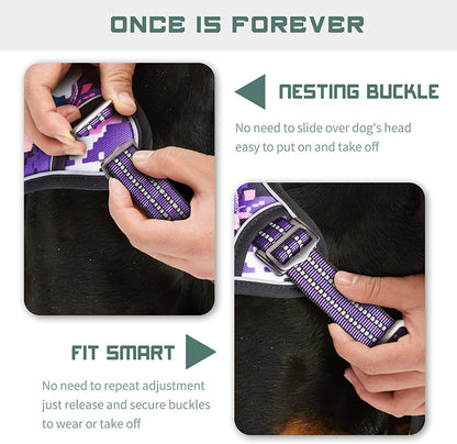 Ultimate Tactical Dog Harness for Large Breeds - No Pull & Easy Fit Adjustable Vest in Purple Camo