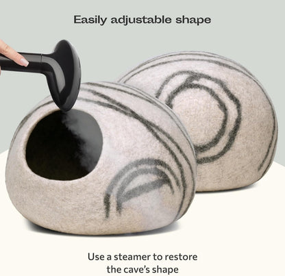 Cat Cave – Premium Felt Cat Bed for Indoor Cats, Handmade 100% Merino Wool (Light Grey, Medium)